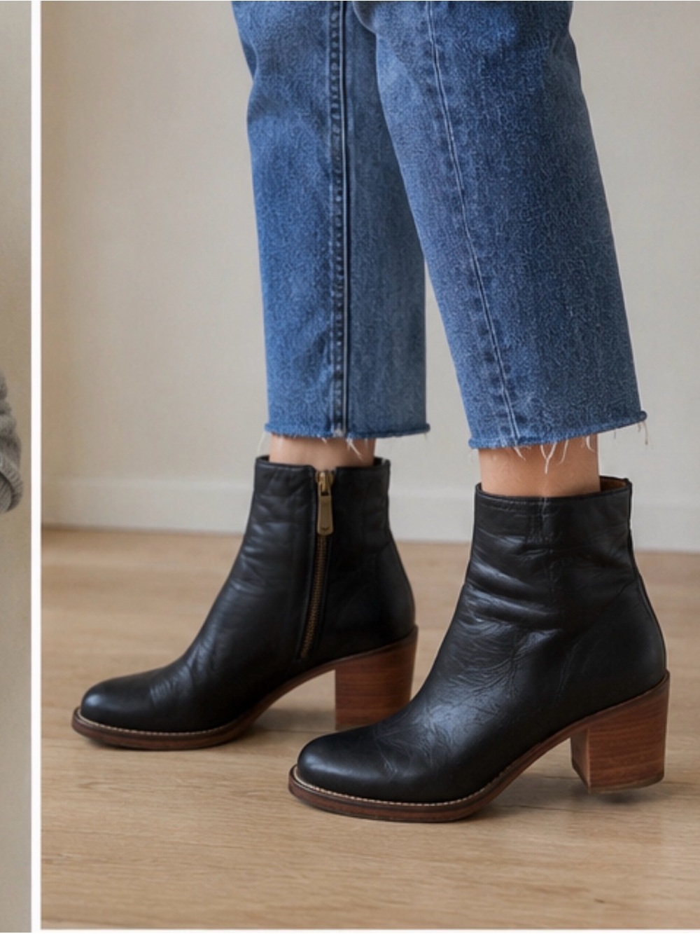 Roots Black Leather Ankle Boots Womens 37.5 Made In Italy Block Heel Booties